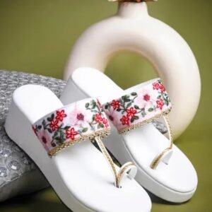 Floral Embroidered Wedge Toe-Ring Slippers